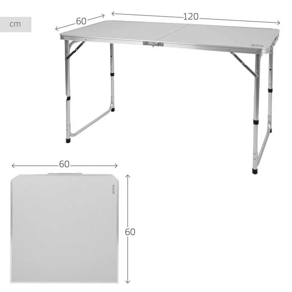 Aktive 63088 Höhenverstellbarer Klappcampingtisch, Grey, 120 x 60 x 54/60/70cm