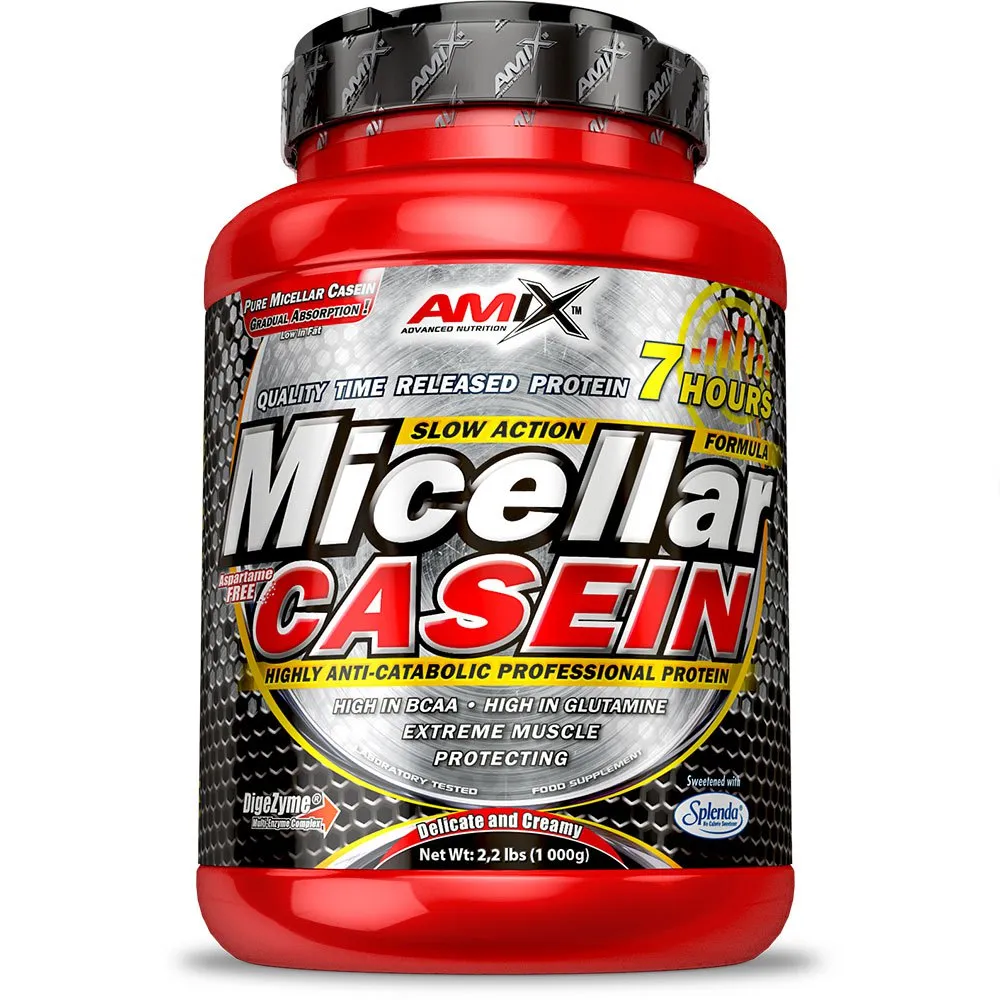 Amix Micellar Casein Proteinpulver Für Getränke Erdbeere 1kg, Red / grey, One Size