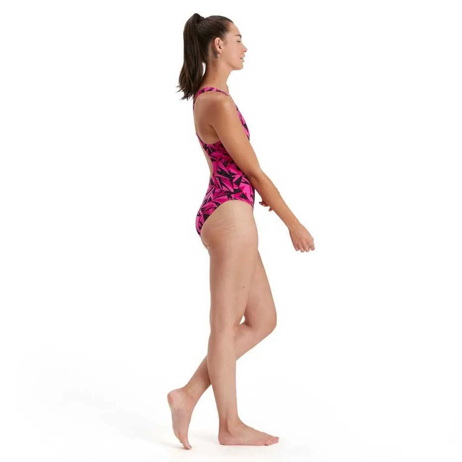 Speedo Hyperbool Allover Medalist Eco Endurance+ Badeanzug, Black / electric pink / ecstatic pink